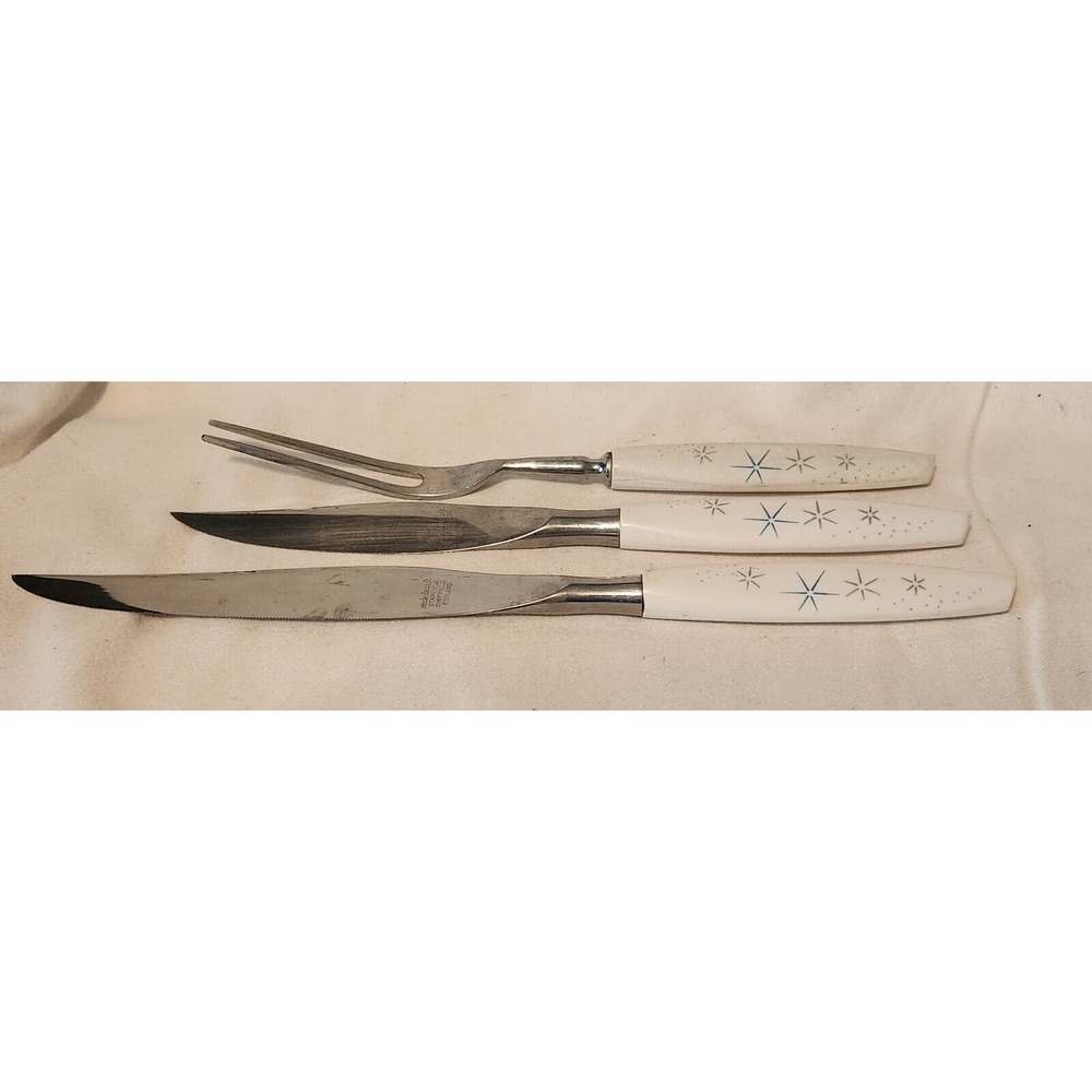Mode Danish Carving Knife Fork Set Sheffield England- Atomic Starburst, Vintage
